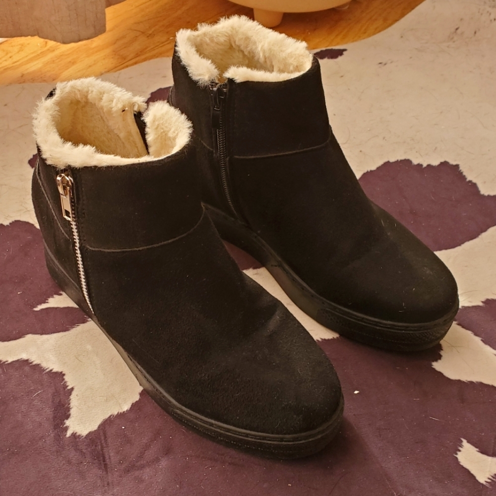 Faux fur lined wedge sneakers